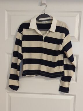 Gap Kids long-sleeve Striped rugby shirt - navy & cream - size XXL